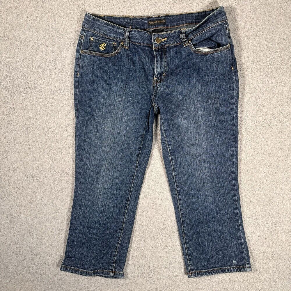 Rocawear Jeans Women’s Size 9 Capri Fits 30x19 Low Rise Embroidered Medium Wash‎